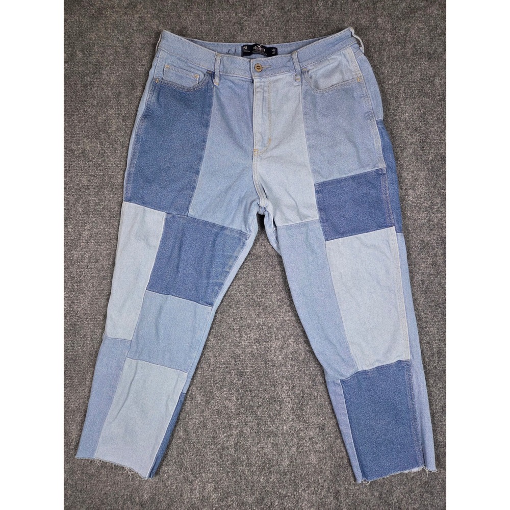 Hollister Mom Jeans Womens 15R W32 L27 Blue Patchwork Ultra High-Rise Stretch